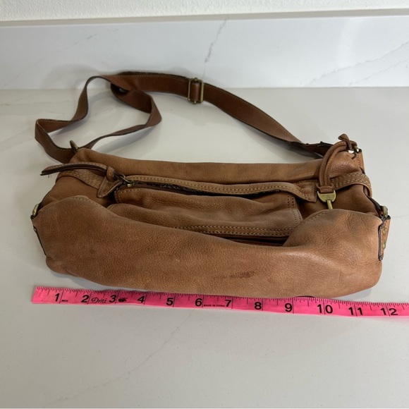 Vintage Y2K Fossil Brown Pebbled Leather Crossbody Shoulder Bag Adjustable Strap - Picture 7 of 8